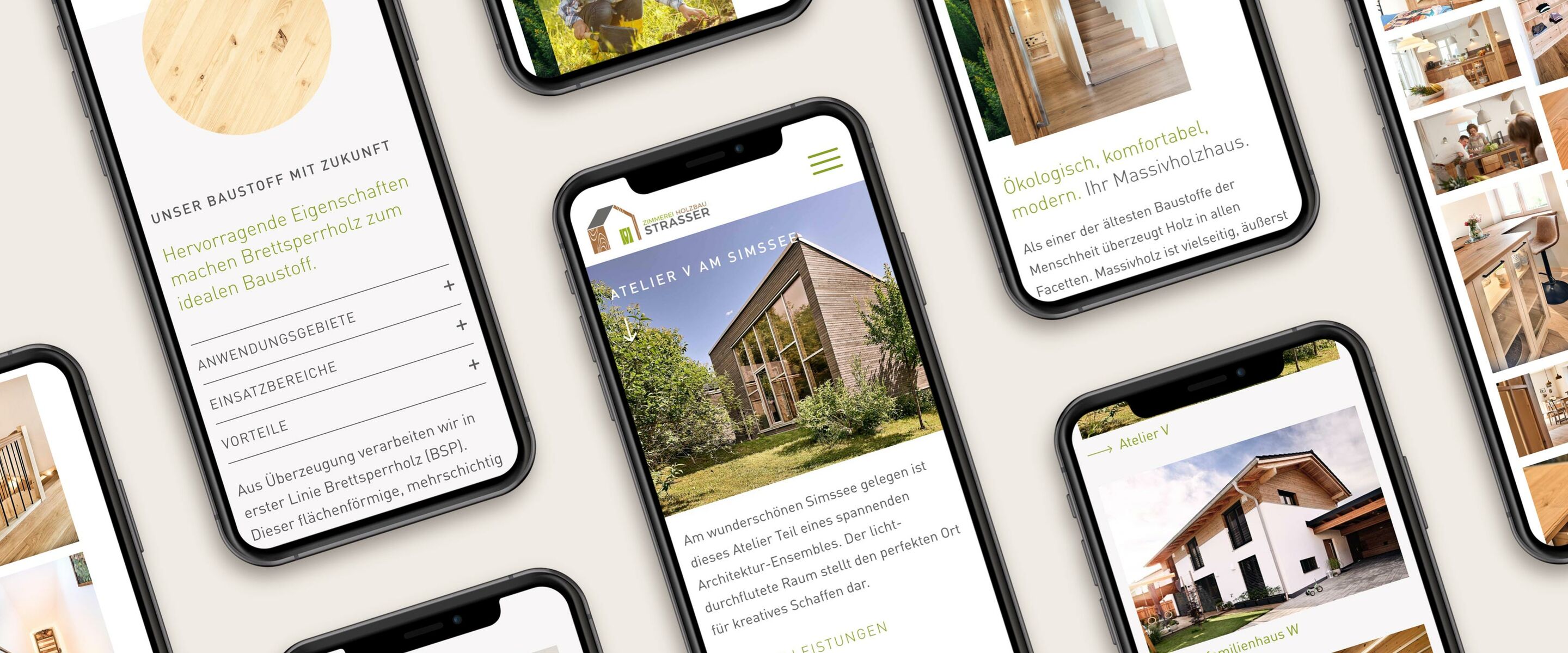 UX, responsive Ansicht, Screens – Corporate Design für Holzbau Strasser